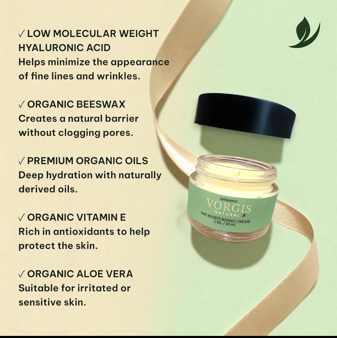 VORGIS Natural Day Moisturizing Cream – 1 oz. / 30 ml.